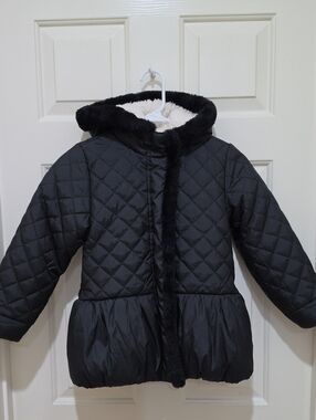 Jessica Simpson Girls Black Quilted Peplum Winter Jacket Coat Faux Fur Sz L 6X